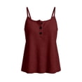 thumbnail image 6 of Karymi Blouses for Women Dressy Casual Waffle Knit Spaghetti Strap Henley Tank Top, Solid V‑Neck 3‑Button Front Casual Camisole, Curved‑Hem Summer Basic Top Womens Summer Tops, 6 of 9