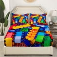thumbnail image 4 of Erosebridal Colorful Bed Sheets Set Twin, Building Blocks Sheet Set, 3D Rainbow Construction Brick Sheets Funny Geometric Rectangle Flat Fitted Sheet, 4 of 5