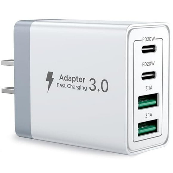 Cargador Tipo C 40W, 4 en 1 Cargador USB C y USB A 3.0 Carga Rapida con 4 Puertos, Cargador Rápido p