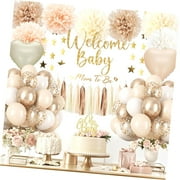 SKYSONIC Sage Shower Decorations Kit - Neutral Gender Reveal Party Supplies Welcome Banner, Cake Topper, Balloons, Pom Poms Flowers Tassels, Star Decor for Boy Girl Shower Decorations