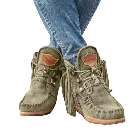 

Topyecel New Womens Suede Retro Ankle Boots Luxury Matte Shoes with Tassel Fashionable