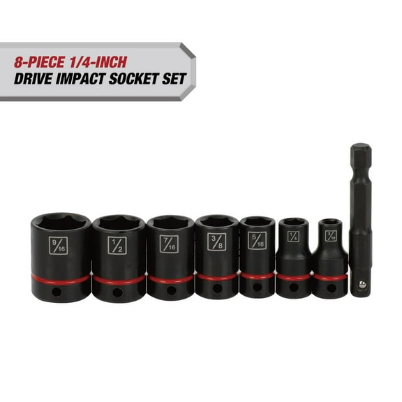 Hyper Tough 8-Piece 1/4-inch Drive Impact Socket Set (SAE)