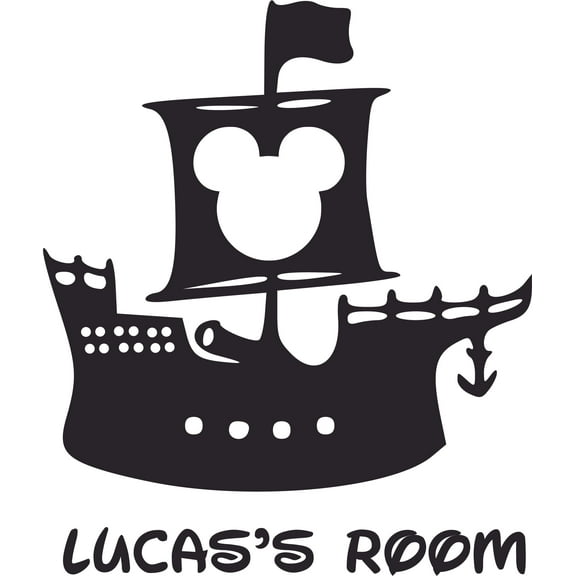 Pirate Ship Silhouette Customized Wall Decal - Custom Vinyl Wall Art - Personalized Name - Baby Girls Boys Kids Bedroom Wall Decal Room Decor Wall Stickers Decoration Size (40x40 inch)