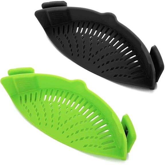 2 Pcs Silicone Clip on Strainer for Pasta Meat Vegetables Fruit, - Fit All Pots and Bowls