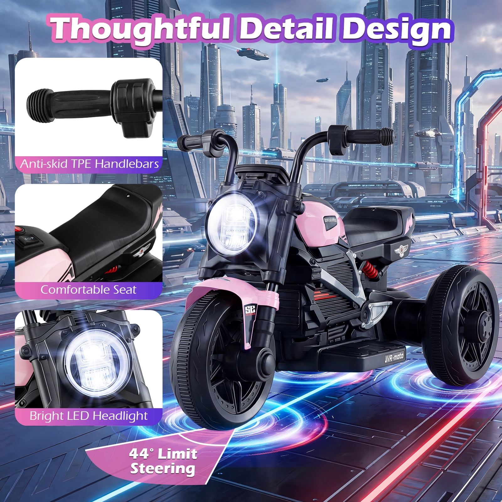 Gymax 6V Kids Motorcycle w/Song Story LED Headlights Accelerator Pedal & 3 Wheels Pink