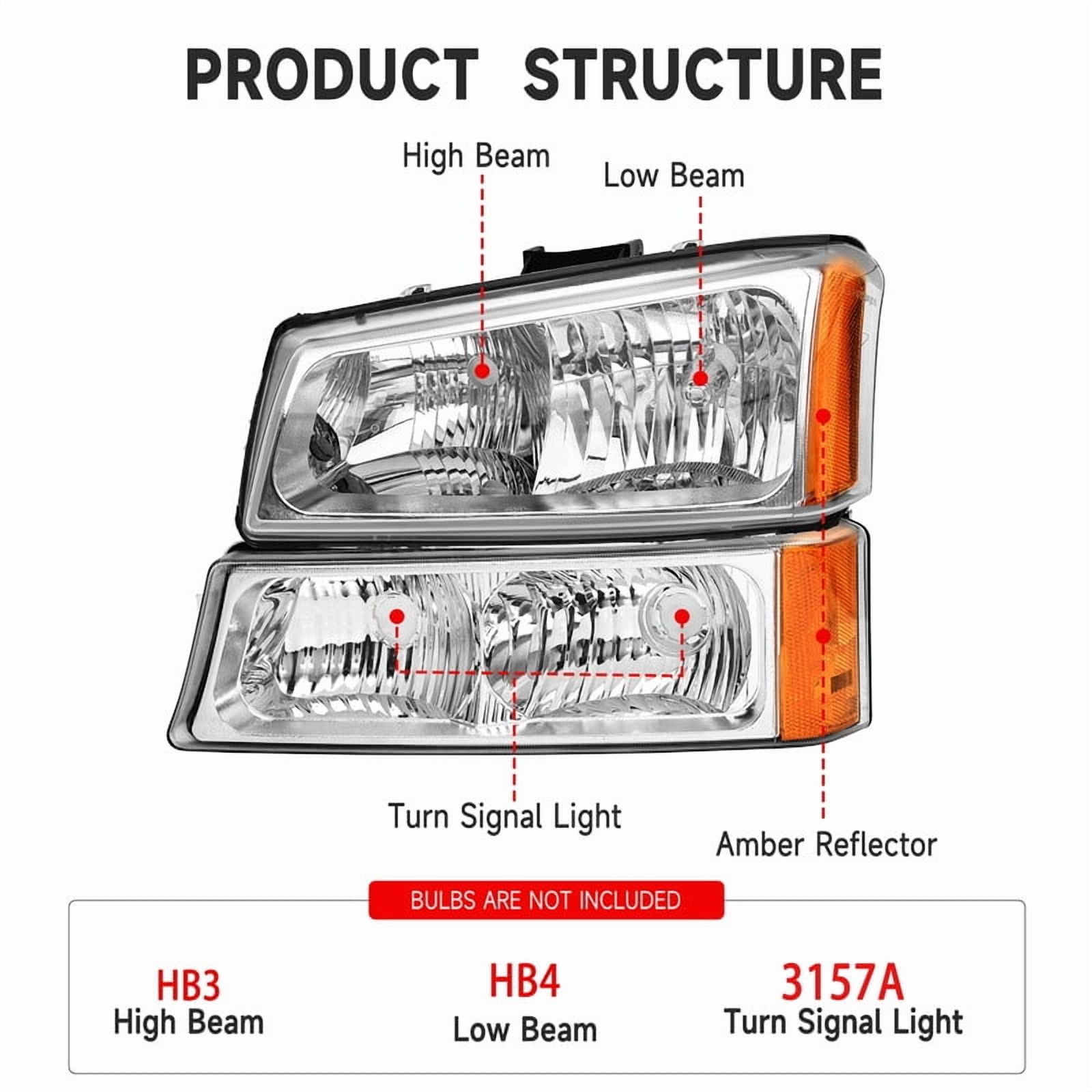 TopAutoGear for 2003 2004 2005 2006 Chevy Silverado Headlights assembly Chrome Housing Clear Lens with Amber Reflector Headlight Replacement Driver and Passenger Side