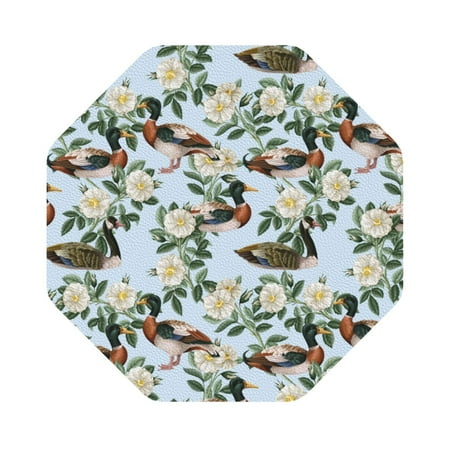 

Adobk Mallard Ducks And Roses Print Leather Coasters for Drinks(6 Pack) Durable Drink Coasters Set Luxurious Home Décor and Housewarming Gift Octagon