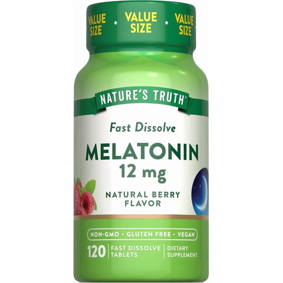 Melatonin Fast Dissolve 12mg | 120 Count | Berry Flavor | Vegetarian, Non-GMO, Gluten Free | by Nature's Truth