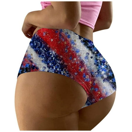 Women s Independence Day Printed Seamless Breathable Low Waist Underwear Sexy Briefs (Style 1)