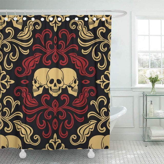 ABPHQTO Tatuaje con calaveras Raster Gothic Pirate Retro Damask Old Halloween Abstract Impermeable Baño Cortinas de ducha Set 165x180 cm
