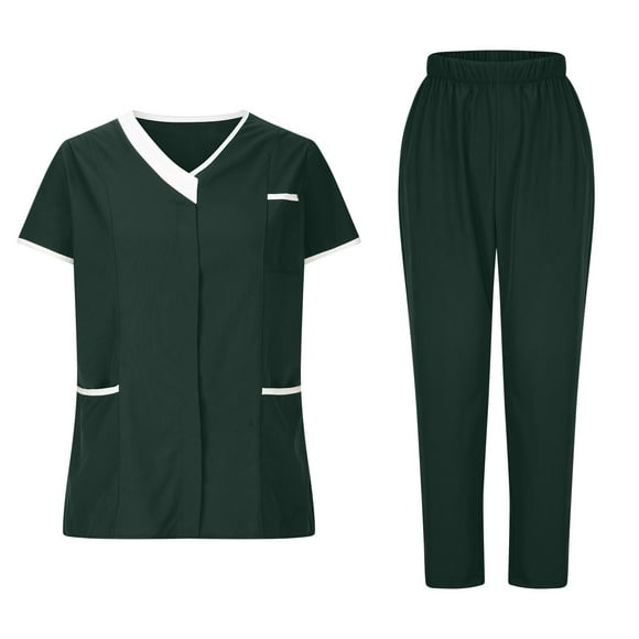 Womens Travel Outfit Short Sleeve V-Neck Blouses & Shirts Sets Women's Nurses Sets Tunic Uniform Clinic Carer V-Neck Protective Clothing Tops and Pants Set Summer Outfits Green m