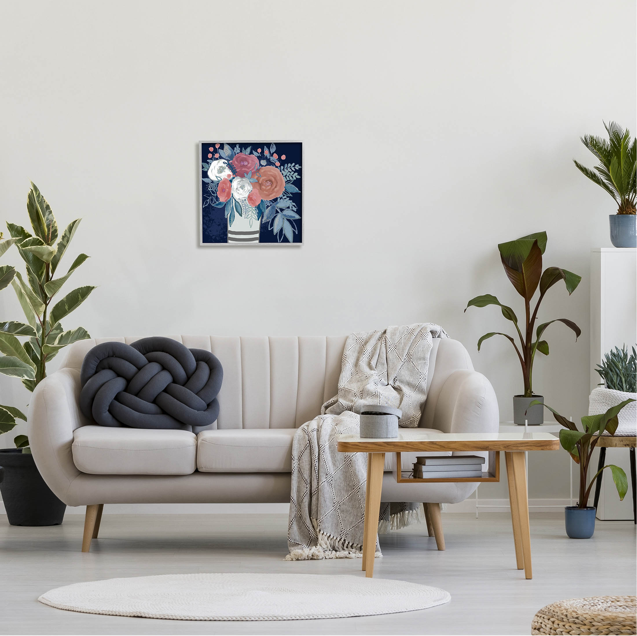 Stupell Industries Contemporary Flower Blossoms Vase Graphic Art Gray Framed Art Print Wall Art, Design by Boho Studio