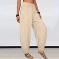 thumbnail image 6 of Xihbxyly Linen Pants for Women Womens Pants Cotton Linen Long Lounge Pants Drawstring Back Elastic Waist Pants Casual Trousers with Pockets, Beige, L Clearance Items #5, 6 of 6