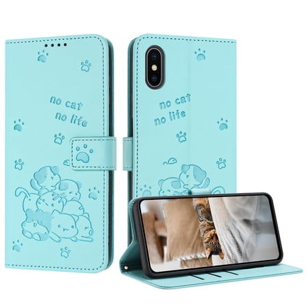 Flip Case for iPhone XS Max PU Leather Wallet Case with Card Slots Magnetic Clasp Stand Function Cover Lovely Embossed with Wrist Strap Soft Inner Case for iPhone XS Max - Green