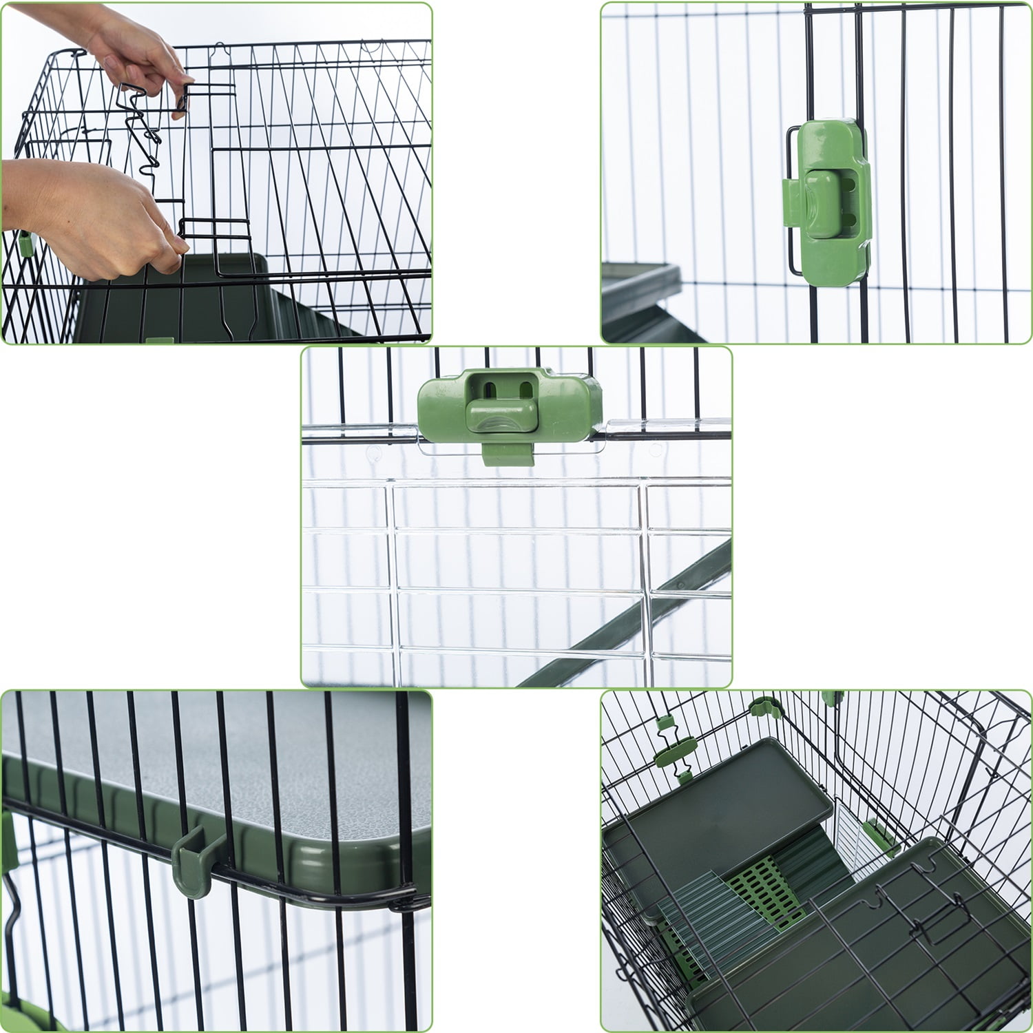 Pefilos 3-Tier Wire Cat Cage Playpen Kennel, 32" Collapsible Small Animal Metal Pet Cage with Lockable Casters Pull-out Tray for Rabbit Chinchilla Ferret Guinea Pig Squirrel Hedgehog, Green Pefilos 3-Tier Wire Cat Cage Playpen Kennel, 32" Collapsible Small Animal Metal Pet Cage with Lockable Casters Pull-out Tray for Rabbit Chinchilla Ferret Guinea Pig Squirrel Hedgehog, Green