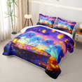 thumbnail image 3 of Homewish Cartoon Halloween Ghost Quilt King,Candy Lantern Pumpkin Print King Coverlet Set,Purple Teal Orange,3-Piece, 3 of 7