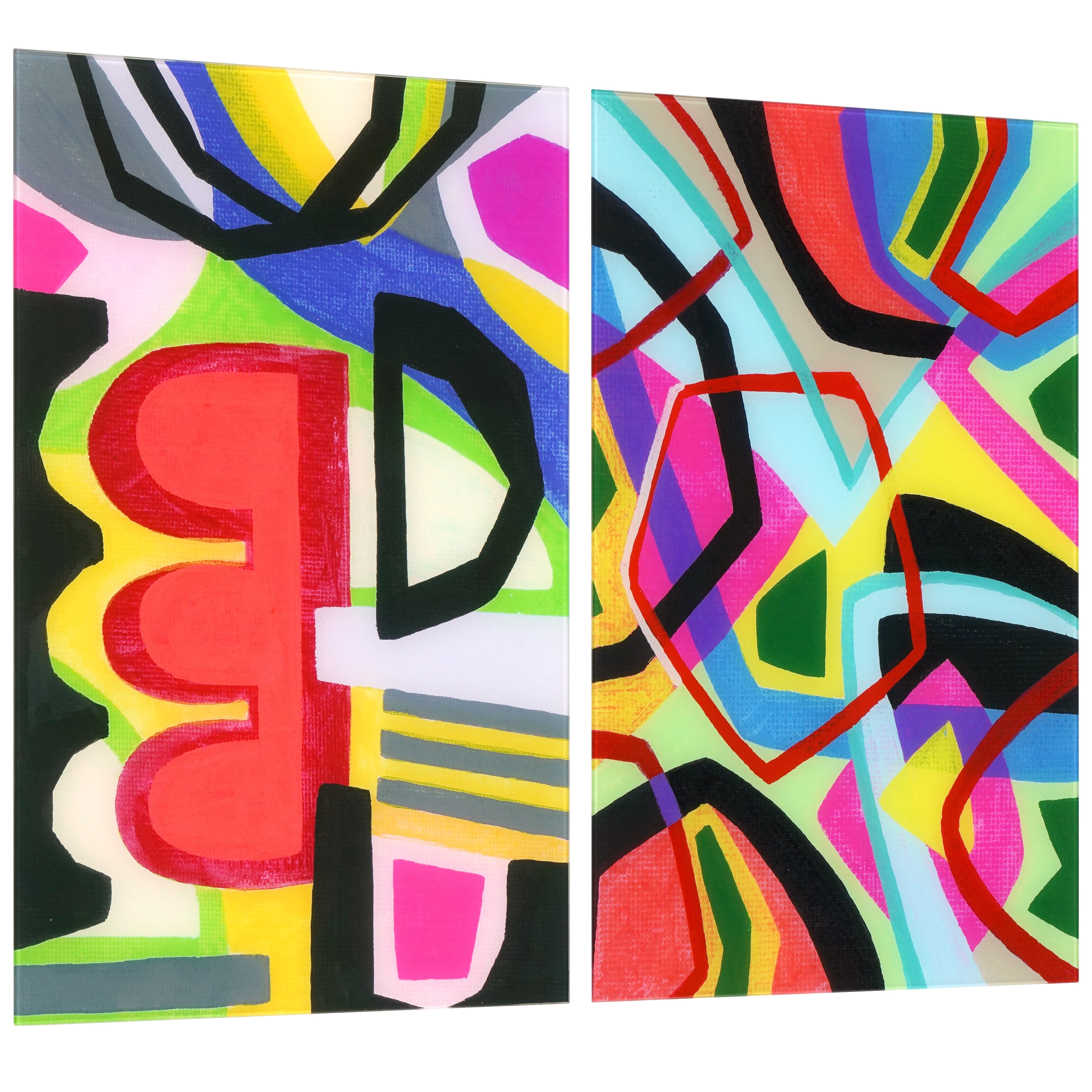 "Bold Shape Shift I & II" Frameless Free-Floating Reverse Printed Tempered Art Glass