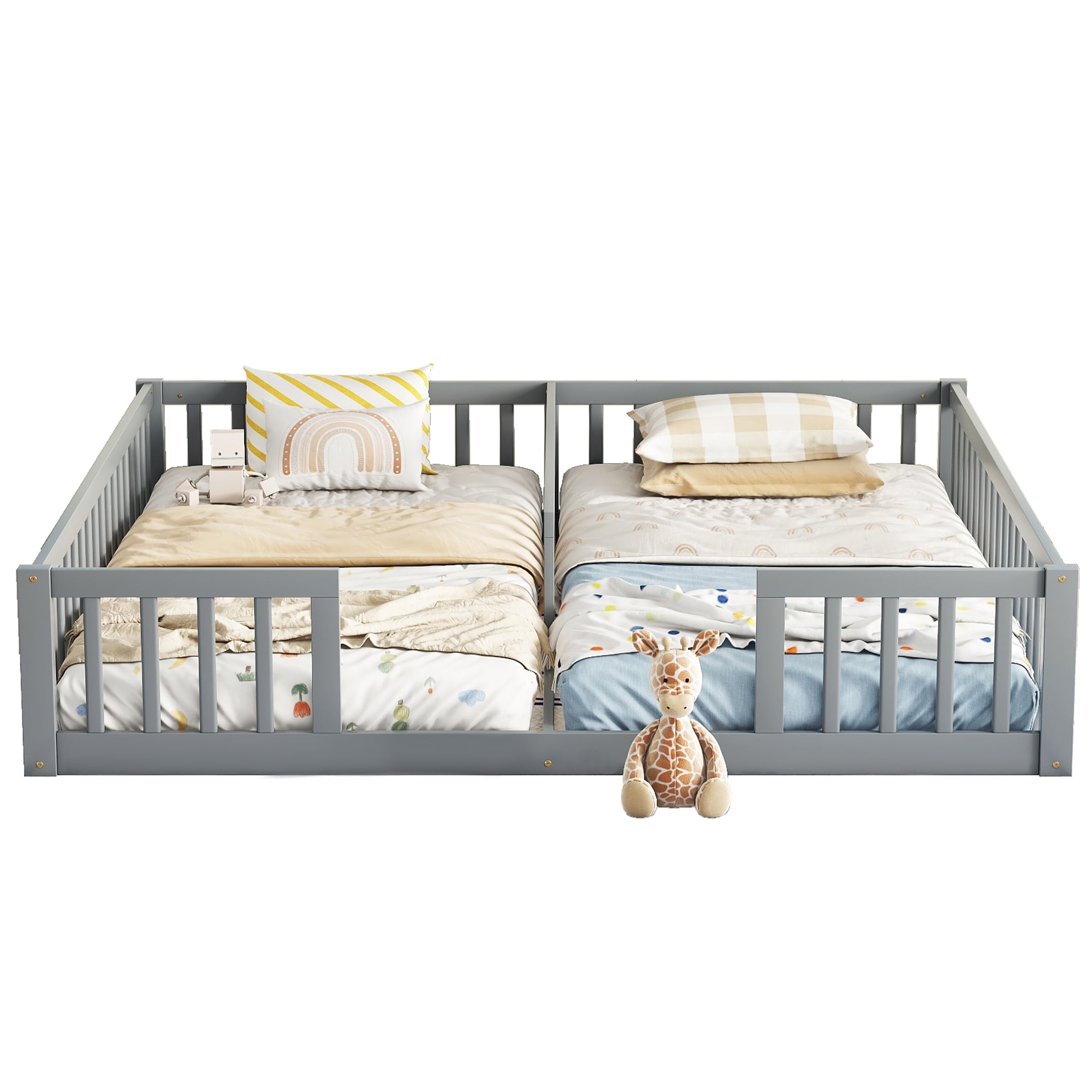 Sailvan Double Twin Floor Bed with Fence, Guardrails, without door