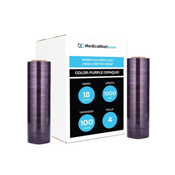 MMBM Hand Stretch Wrap 18" x 1000' 100 Gauge 4 Rolls Purple Plastic Shrink Film for Shipping Wrapping Boxes