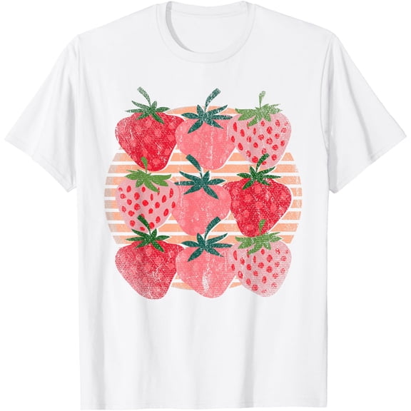 Retro Red Berry Fruit Cottagecore Strawberry T-ShirtMen and women, White T-shirt, size: Extra large