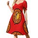 thumbnail image 2 of Vestido de mujer de manga corta con estampado de olas del mar, acuarela, velero, color verde azulado, océano estrellado, vestido de verano para mujer, 2 of 7
