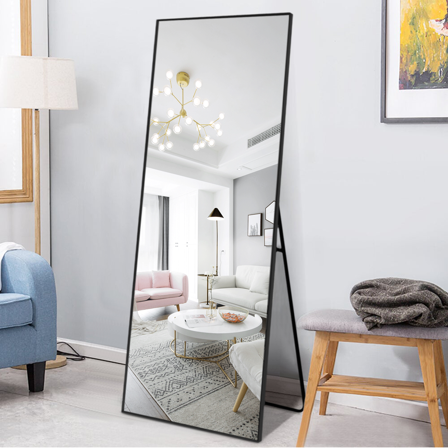 Full Length Mirror for Bedroom Floor Mirror Full Length for Bathroom and Bedroom Wall-Mounted Mirrors Full Body Standing Mirror Big and Oversized 64 X 22 Black Frame