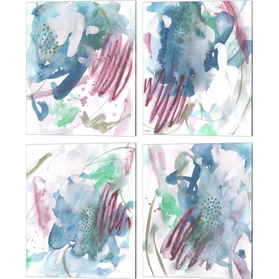 Great Art Now Magenta Wave Form by Melissa Wang 4 Piece Canvas Art Set Each 12"W x 15"H