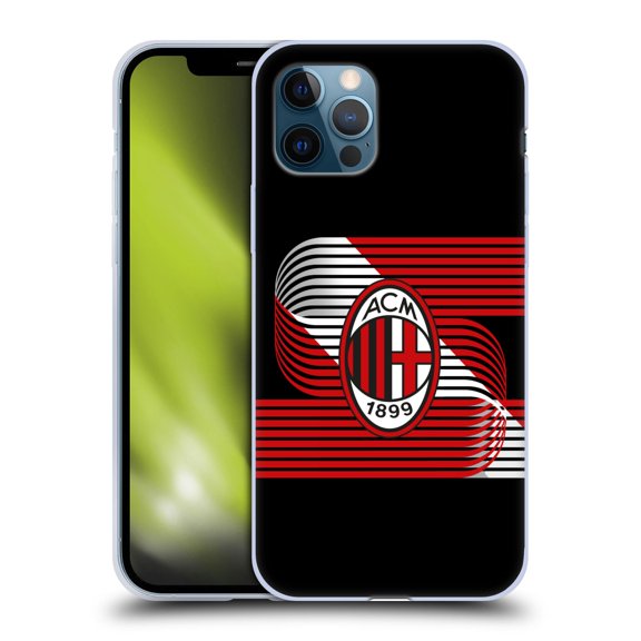 Head Case Designs Officially Licensed AC Milan Crest Patterns Diagonal Soft Gel Case Compatible With Apple iPhone 12 / iPhone 12 Pro