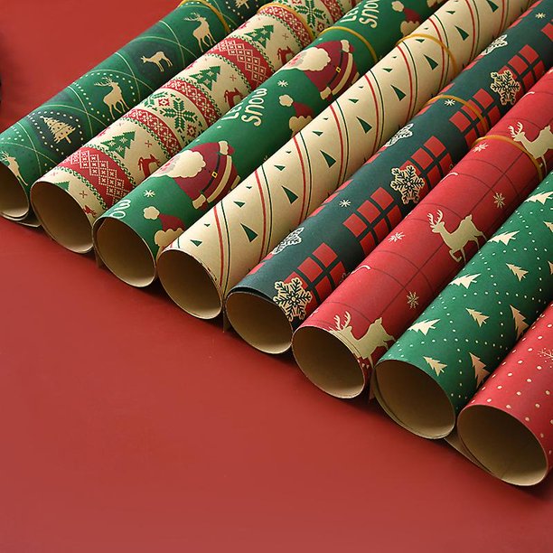 Taian 8 paquetes de 8 patrones Patrón de Navidad Papel de regalo Papá Noel Regalo de dibujos animados Caja de regalo Flores Papel de regalo Papel Kraft