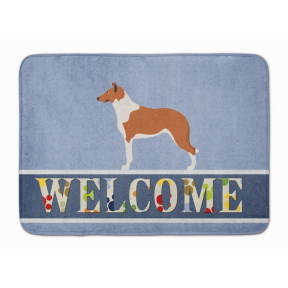 Smooth Collie Welcome Machine Washable Memory Foam Mat Blue