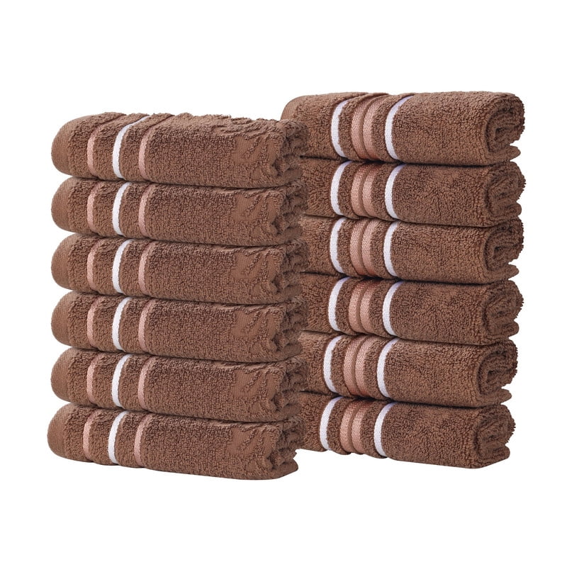 Superior Sadie Zero Twist Cotton Face Towel Washcloth Set of 12, Ultra Soft Towels, Chocolate