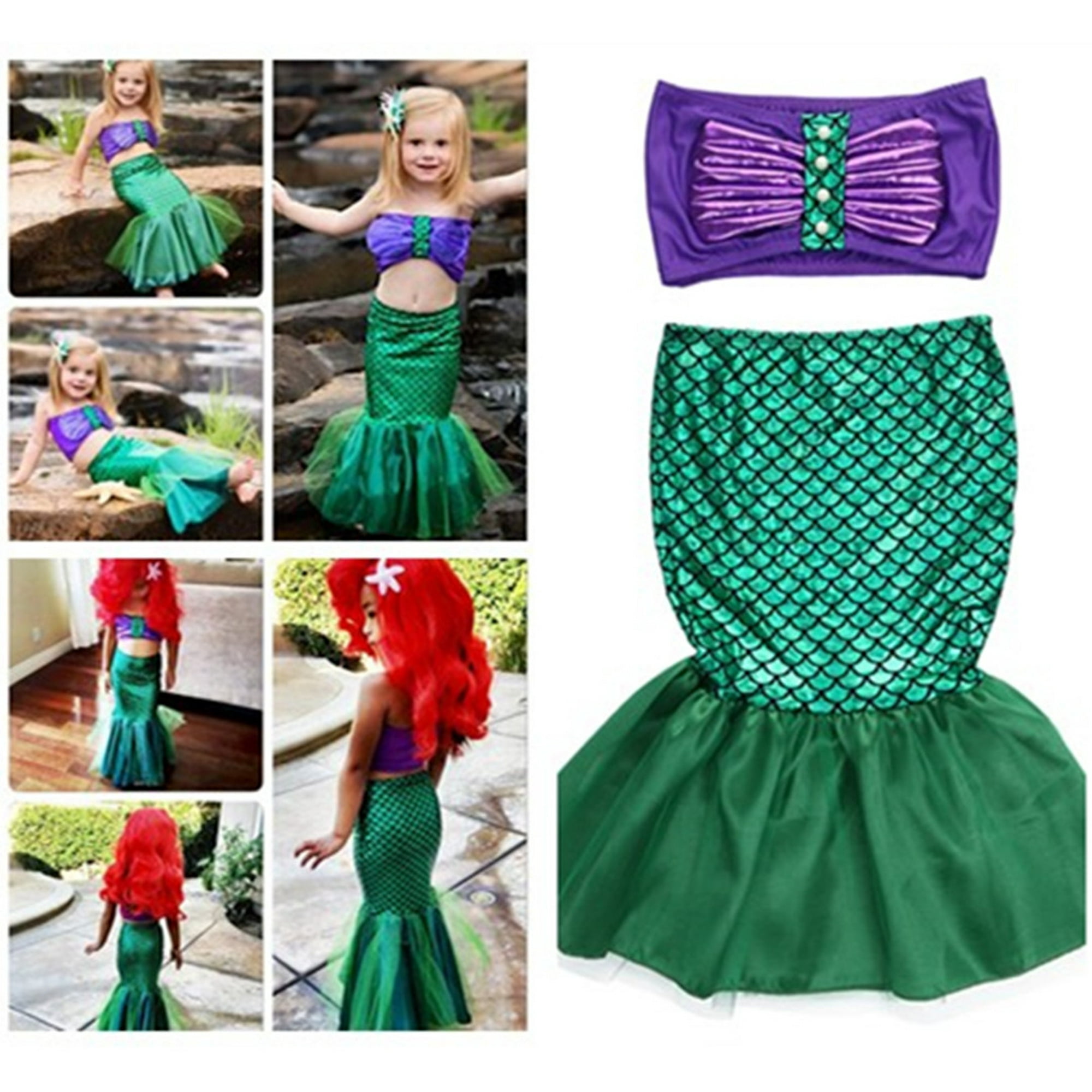 La Sirene Queue Princesse ariel Robe cosplay costume Enfants pour Fille Fantaisie Robe Verte