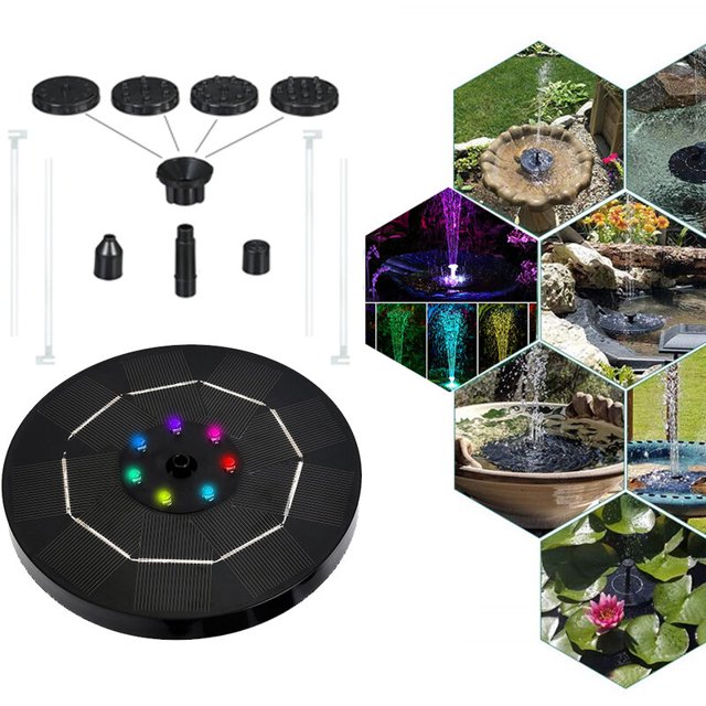 Bomba de agua solar LED para baño de pájaros, fuentes de agua solares con batería, 6 boquillas, bomba de fuente con energía solar para jardín, baño de pájaros, estanque, piscina, pecera, exterior