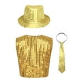 thumbnail image 2 of TTAO Kids Boys Sparkly Waistcoat Modern Jazz Latin Hip Hop Dance Top Vest with Hat Necktie Set Gold 8-9, 2 of 5