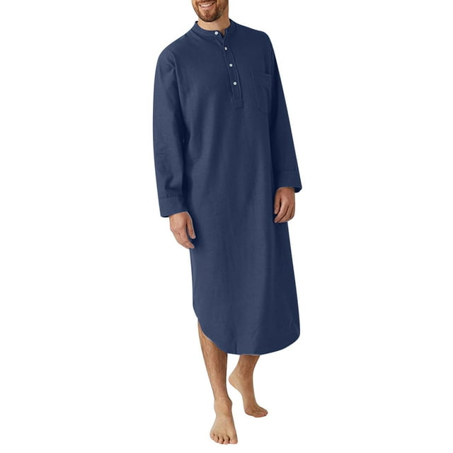 xiaxaixu Men's Spring Autumn Arab Shirt Solid Color Long Sleeve Button Down Long Gown Thobe Robe