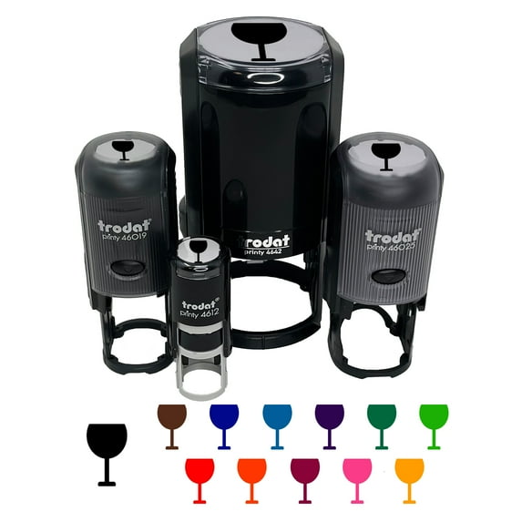 Wine Glass Solid Self-Inking Rubber Stamp Ink Stamper - Purple Ink - Small 3/4 Inch