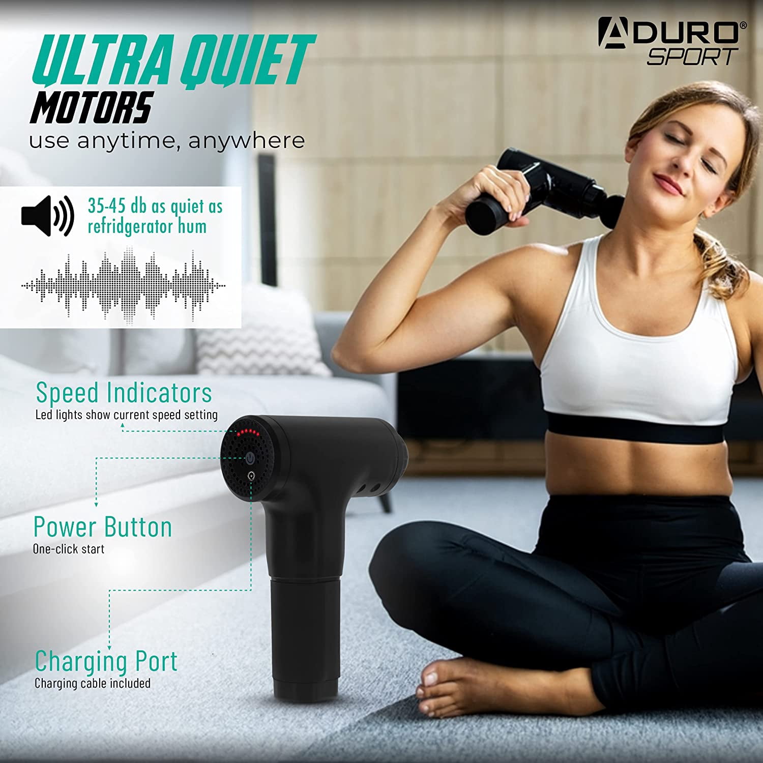 Aduro Percussion Massage Gun Deep Tissue Muscle Therapy Handheld Elite Recovery for Athletes Full  Neck Shoulder Pain Relief Black