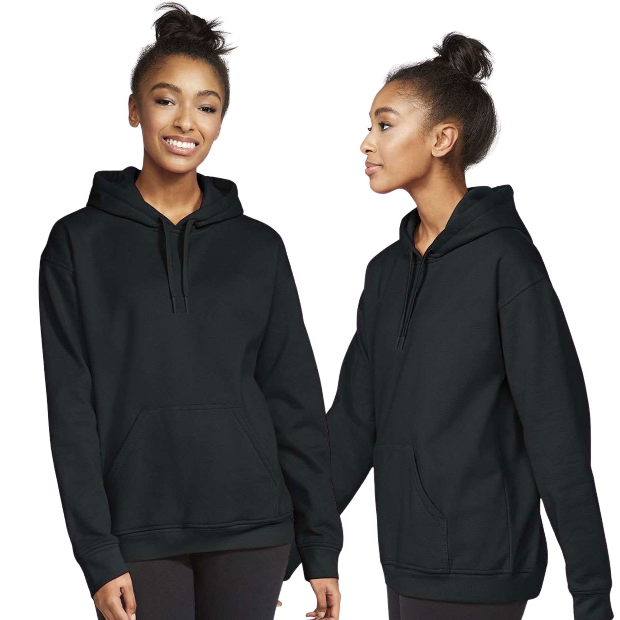 Gildan Unisex Softstyle Hooded Sweatshirt, 80/20 Cotton/Polyester Winter Long Sleeve Fleece Hoodies (Black, L)