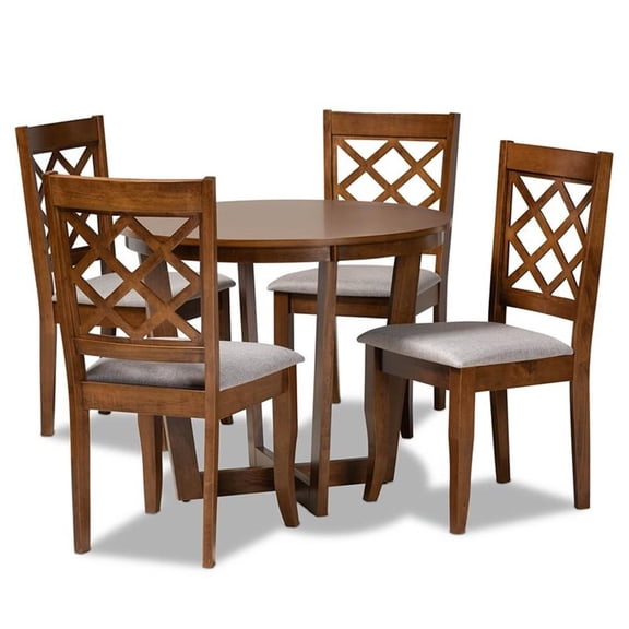 Bowery Hill Upholstered and Walnut Brown Finished Wood 5-Piece Dining Set