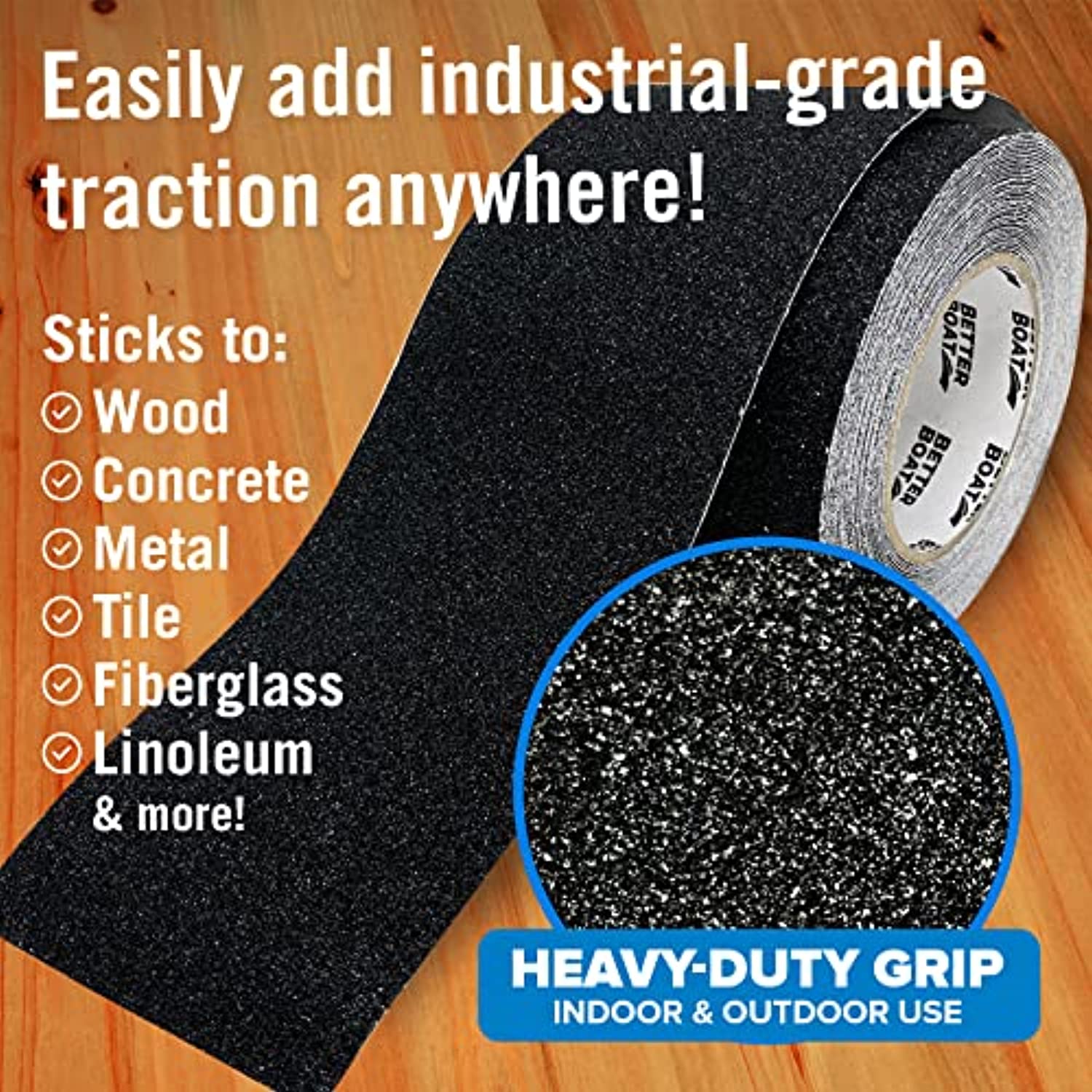 Better Boat Anti Slip Outdoor Stair Treads, Waterproof Non-Skid Grip, 4 Inch x 40 Foot Roll, Black