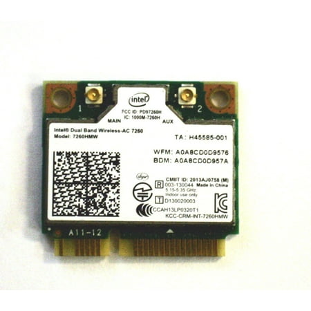 Acer Intel Network 7260.HMWG WiFi Wireless-AC 7260 H/T Dual Band 2x2 AC+Bluetooth HMCPartner; Bluetooth half Size