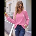 thumbnail image 4 of Blusa de Larga con Cuello en V para Mujer, Estilo Farol, Elegante, Informal, de Punto Acanalado, Corte Holgado, Otoño 2025 Rosa XL, 4 of 8