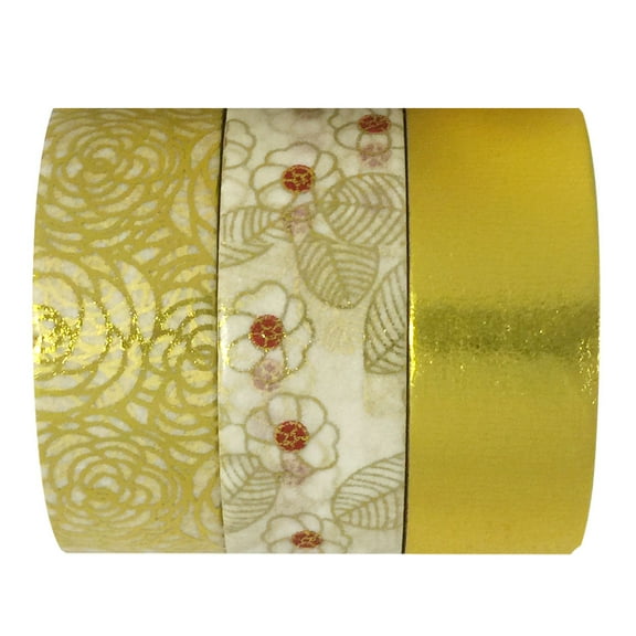 Wrapables® Floral Gold Metallic Foil Washi Masking Tape (set of 3), 10M L x 15mm W