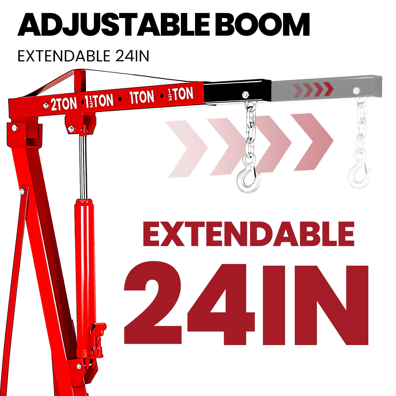 2 Ton Hydraulic Garage Crane, Red Alloy Construction, Adjustable Arm, Engine Crane, Hydraulic Repair Lift, Auto Workshop, Factory Equipment