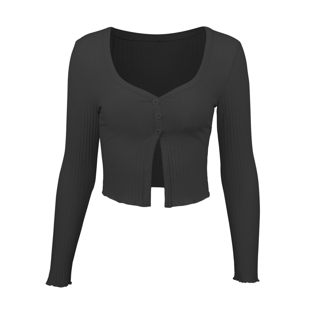 PENGXIANG Women's Rib Knit Crop Tops Long Sleeve Square Neck Solid