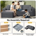 thumbnail image 4 of Pingliang Home 102" L-Shaped Sectional Sofa with Chaise and 2 Throw Pillows,Boneless Couch Comfy Corduroy Fluffy 3 Seater Couch with 2 Cup Holders for Living Room,Apartment,Office,No Assembly,Gray, 4 of 11