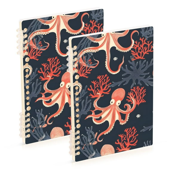 Octopus and Corals Ring Binder Notebook Journey Note Diary College Ruled Spiral Notebook Study Loose Leaf Paper A5 60 Pages