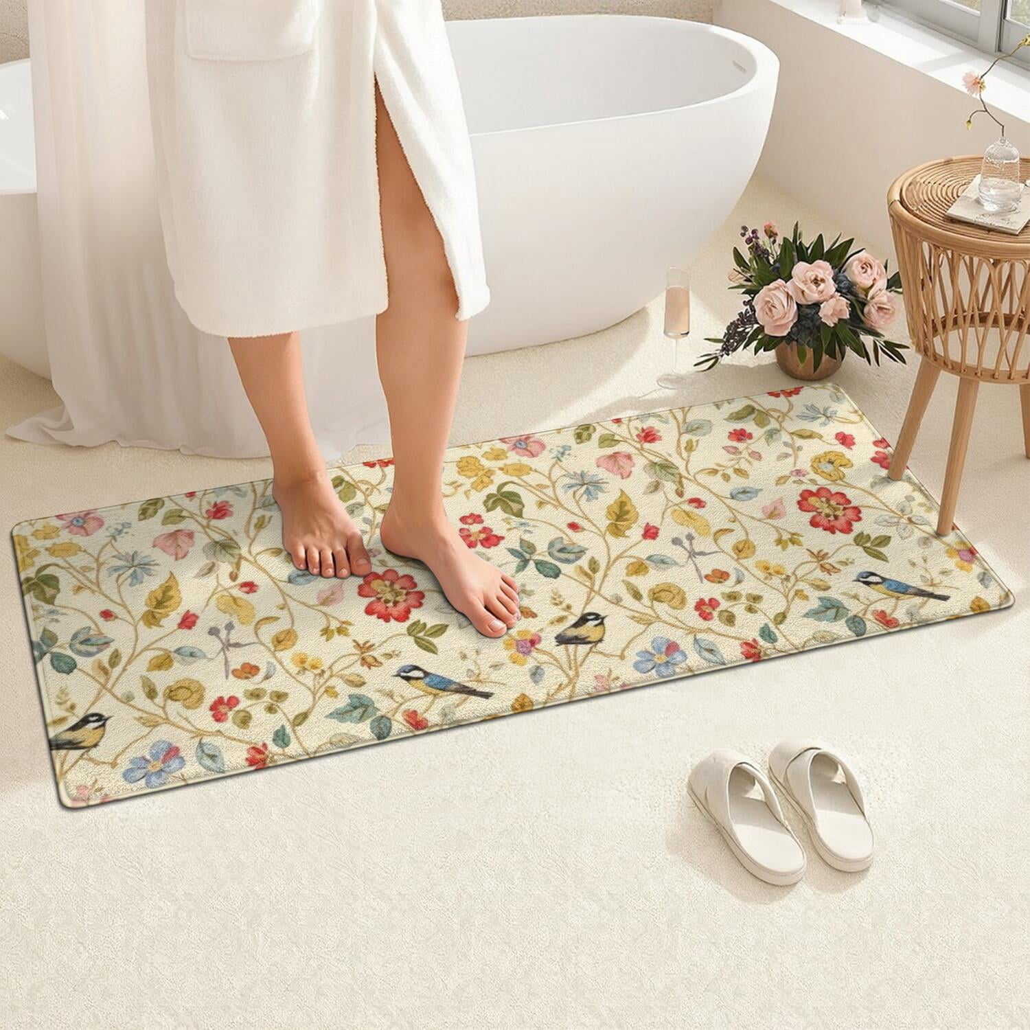 Pioneer Flower Floral Print Pattern Bathroom Rugs Mat, Non Slip Microfiber Bathroom Rug with Rubber Backing, Soft Mats for Bathroom Floor Tub Shower, 24"x60"