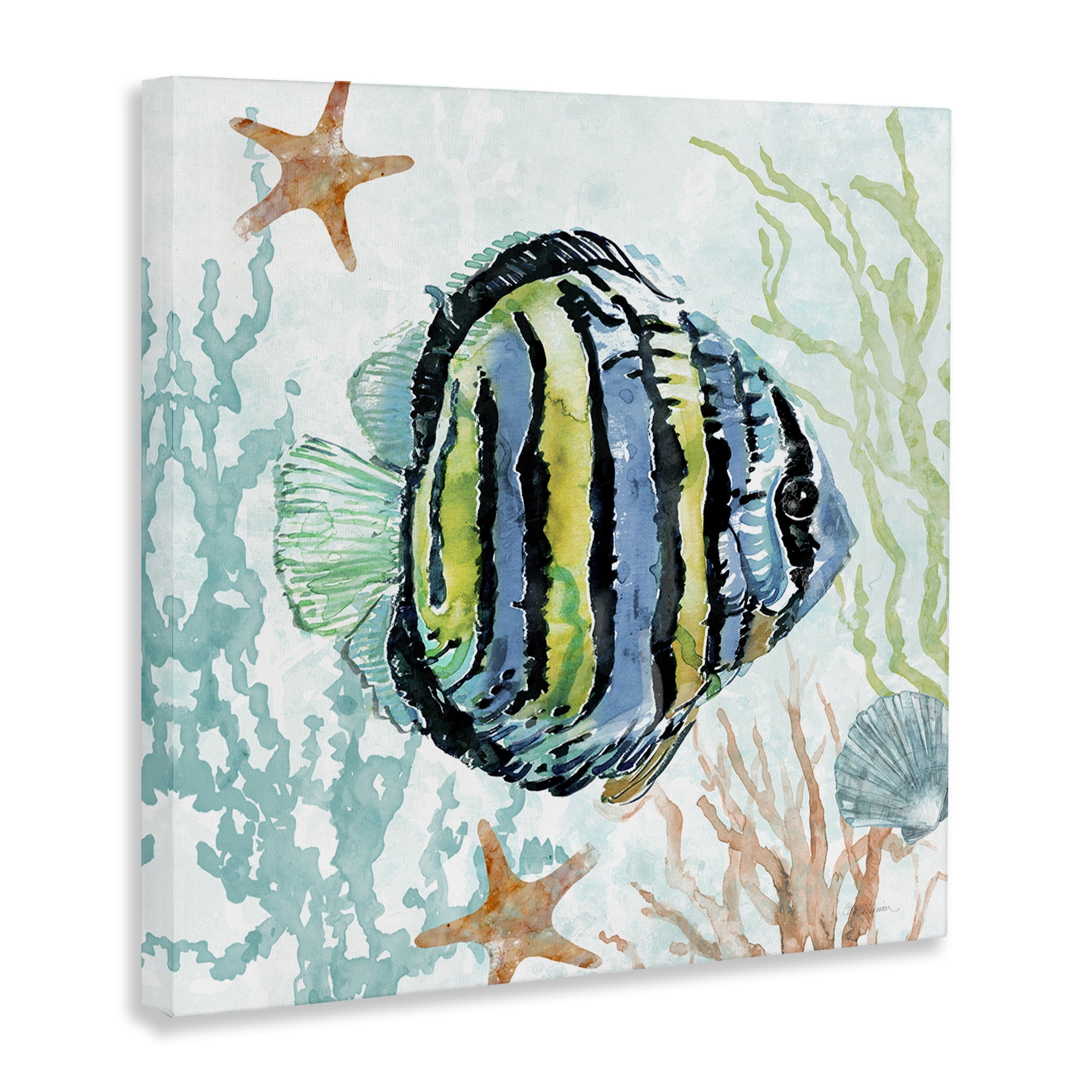 Stupell Industries Striped Angel Fish Animals Painting Wrapped Canvas Art Print Wall Art, 24 x 24