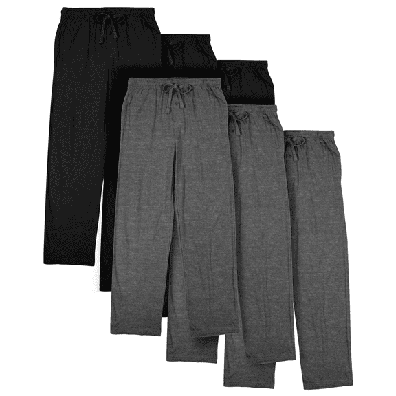 Men's Cotton-Blend Pajama Pants - Soft Brushed Flannel Feel Sleep & Lounge Pants with Pockets & Elastic Waistband - Black & Graphite Heather Gray 6-Pack-XX-Large